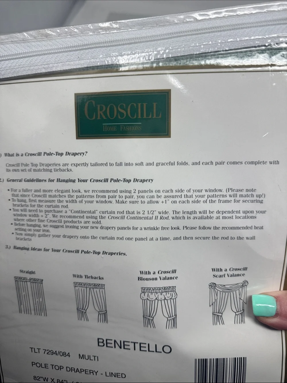 CROSCILL POLE TOP LINED DRAPERY PAIR PANELS WITH TIEBACKS 82